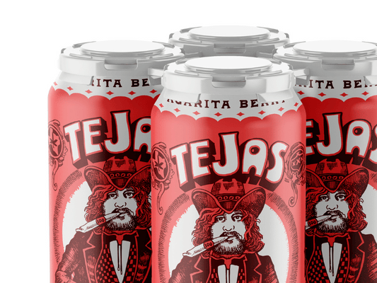 Tejas Tonic Agarita Berry THC-Infused Drinks - 4-pack of red cans displayed against a white background.