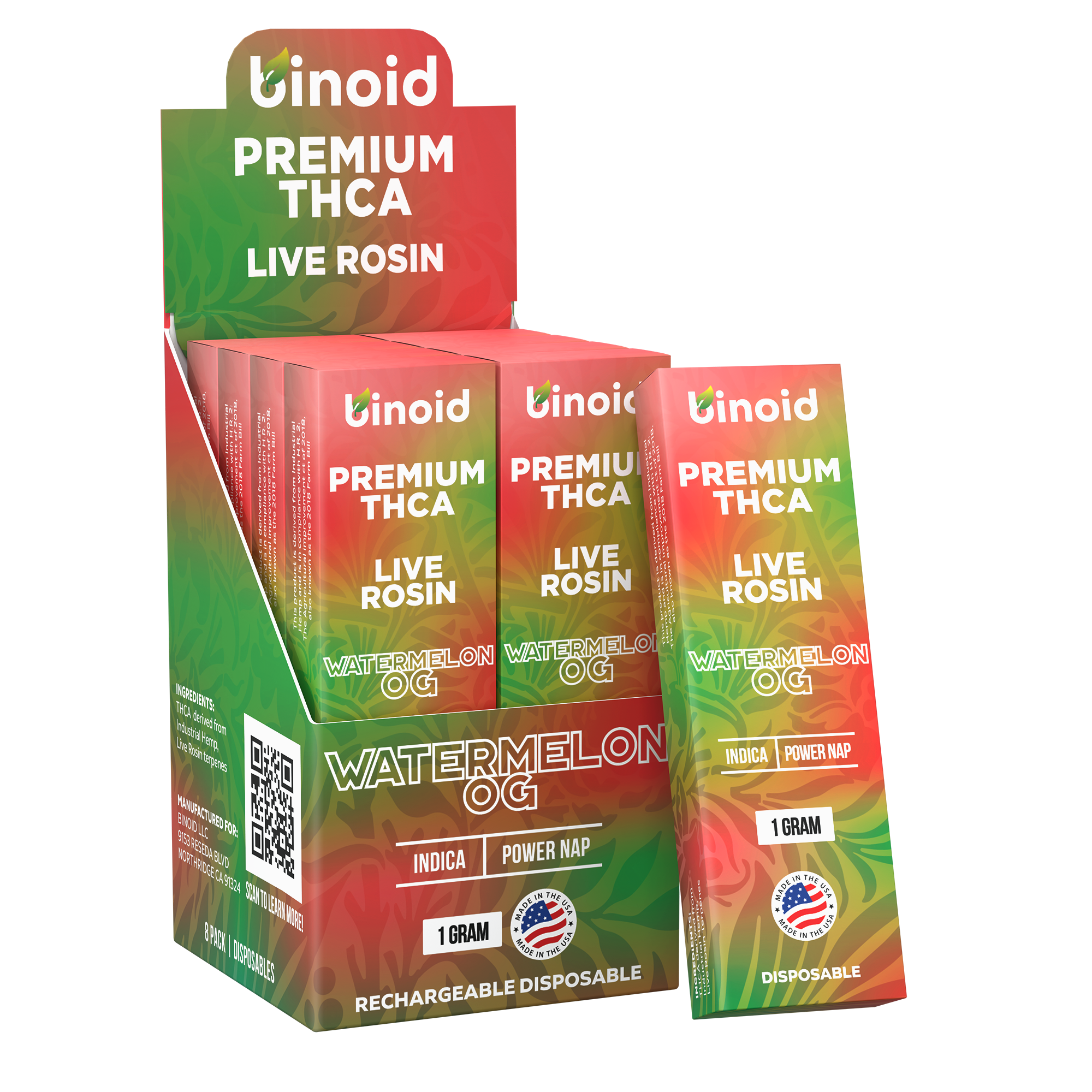 THCA Live Rosin Vape 1G Disposable - Watermelon OG (Indica)